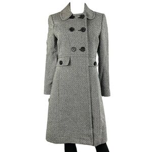 ANTONIO MELANI Gray Herringbone Double-Breasted Wool Trench Coat